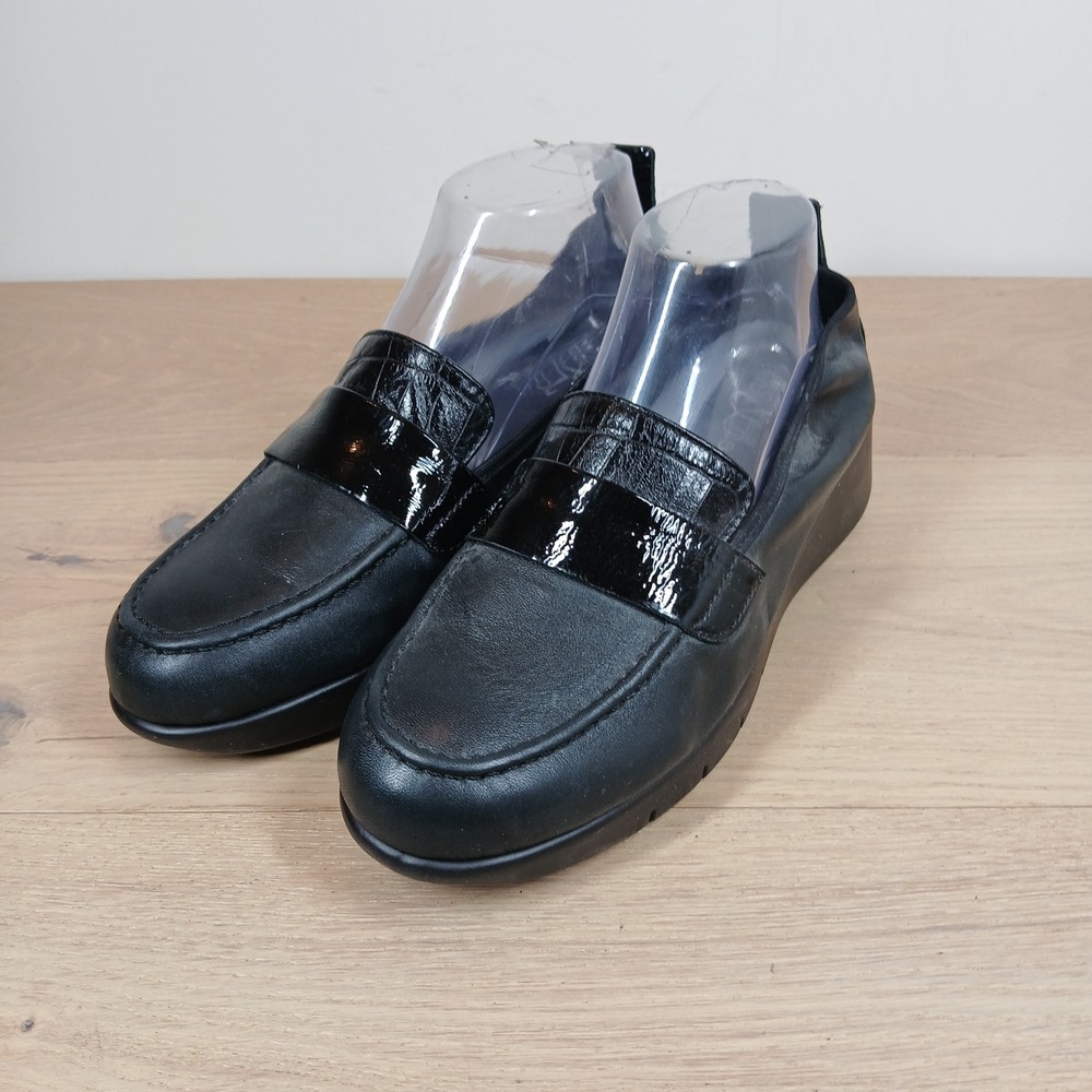 Bos. & Co. Wedge Loafers Women 9-9.5 Black Leather Patent Slip On Platform